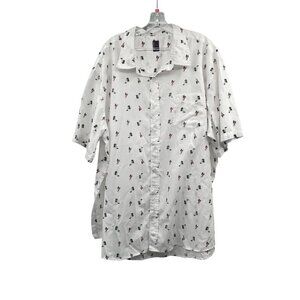 No Retreat Mens Hula Dancer Button Up Shirt Short Sleeve White/Multi Size 3XL